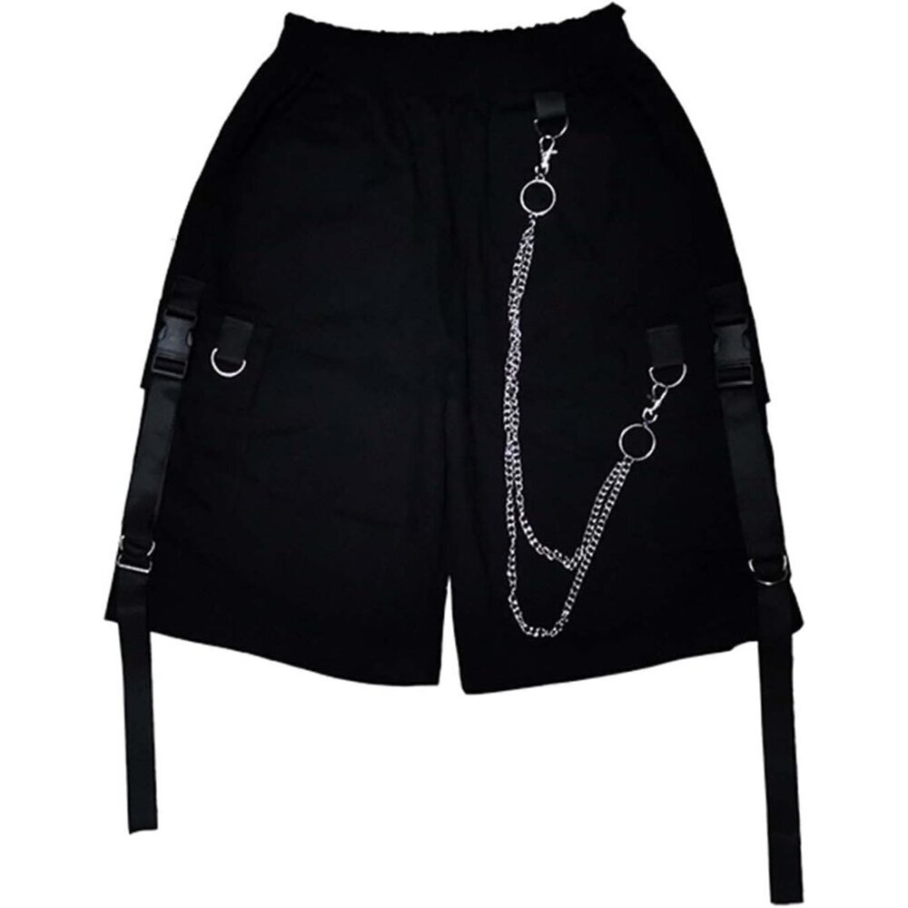 Black Cargo Pants Women Loose Wide-Leg With Chains Street Harajuku View 2